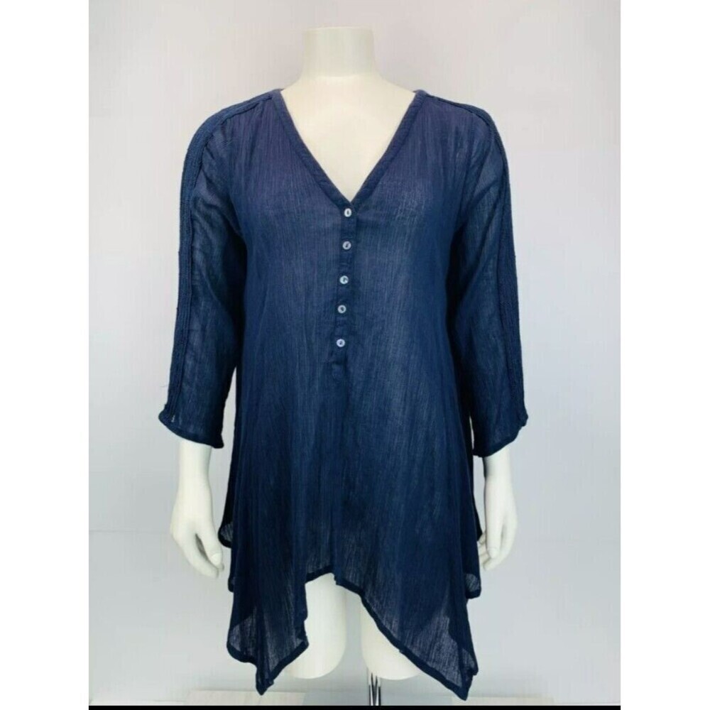 Calypso St‎ Barth Navy Blue Cotton Tunic Blouse XS